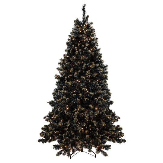 7.5Ft Pre-Lit Crystal Pine with Gold Glitter Artificial Christmas Tree, Clear LED Lights By Northlight in Black | 7.5 ft | Michaels®